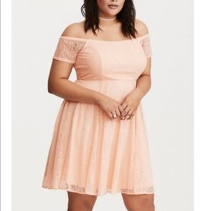 Torrid Blush Pink Lace Off the Shoulder Dress